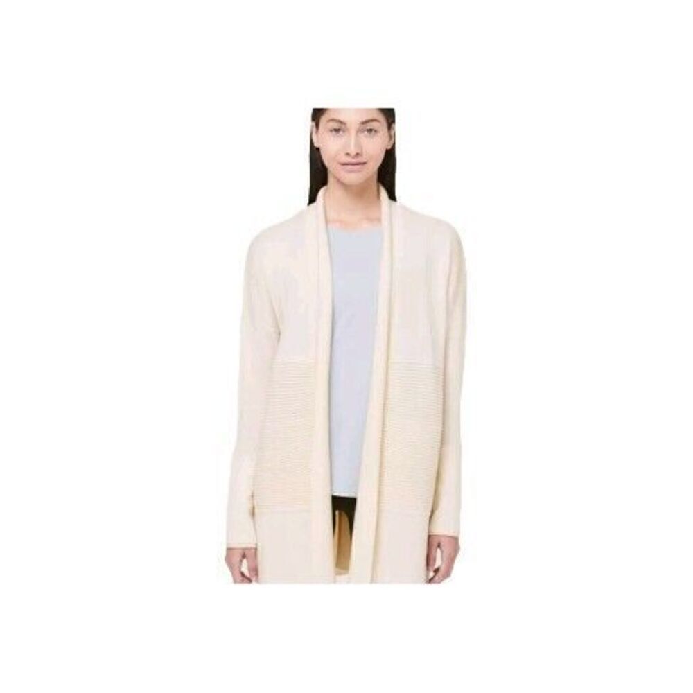 Lululemon Women Sit in Lotus Wrap Cardigan Merino Wool Oversized Ivory Size 10